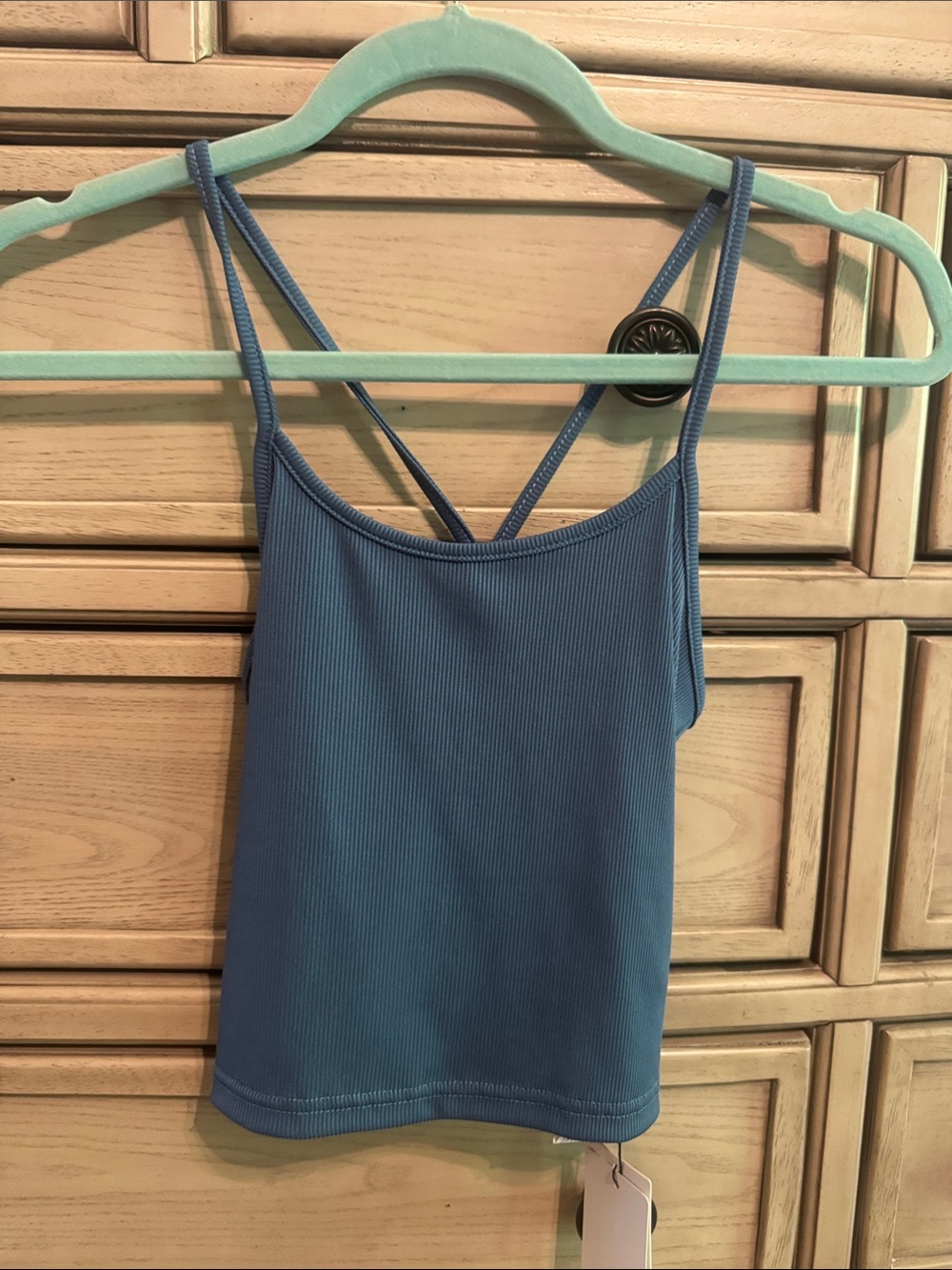 Blue Ribbed Spaghetti-Strap cropped tank Top - Women's